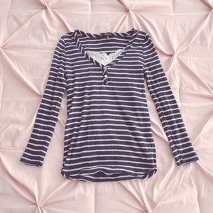 Lucky brand pink and navy striped Henley top